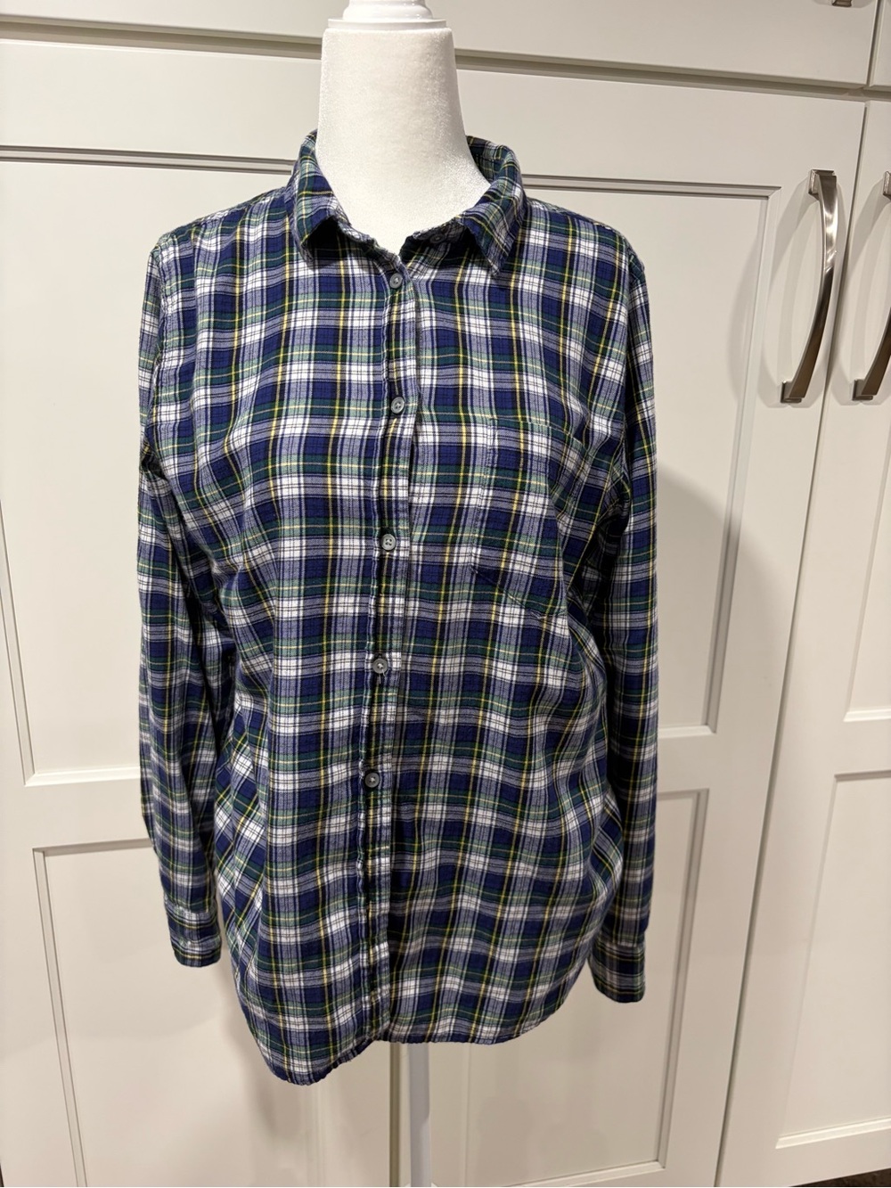 J. Crew Navy, Green & White Plaid Button-Down Shirt